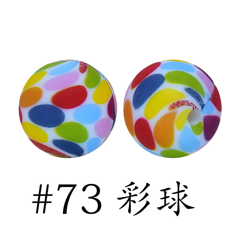 Wholesale 50pcs 16mm Print Silicone Beads Colorful Silicone Water Transfer Beads